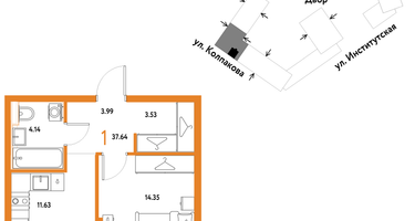 1-к. квартира, 37 м²