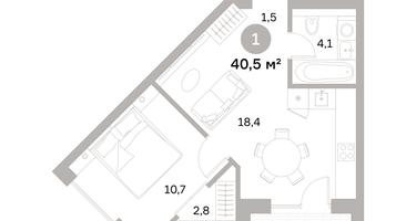 1-к. квартира, 40&nbsp;м²