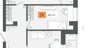 2-к. квартира, 68&nbsp;м²