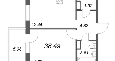 1-к. квартира, 38&nbsp;м²