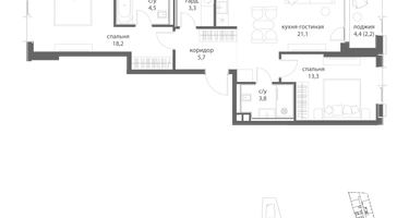 2-к. квартира, 72&nbsp;м²