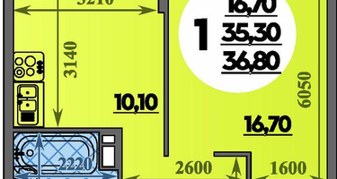 1-к. квартира, 36 м²