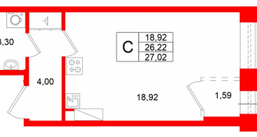 Студия, 26&nbsp;м²