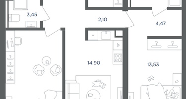 2-к. квартира, 69&nbsp;м²