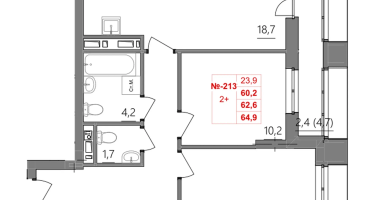 2-к. квартира, 62&nbsp;м²