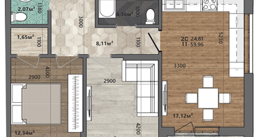 2-к. квартира, 59&nbsp;м²