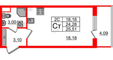 Студия, 24&nbsp;м²