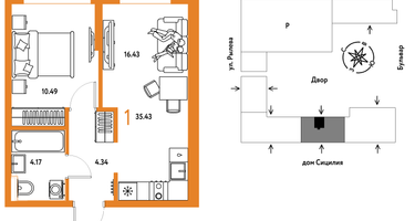 1-к. квартира, 35 м²
