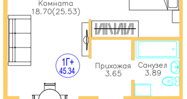 1-к. квартира, 45 м²