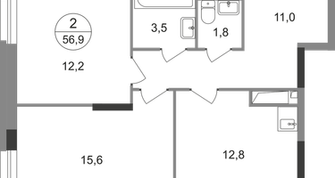 2-к. квартира, 56&nbsp;м²
