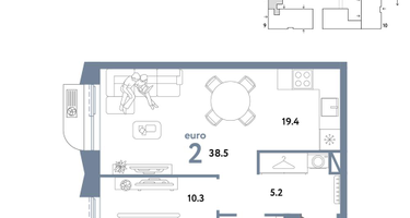 2-к. квартира, 38&nbsp;м²
