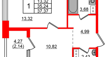 1-к. квартира, 37&nbsp;м²