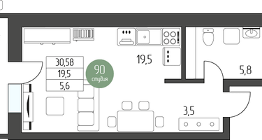 Студия, 30&nbsp;м²