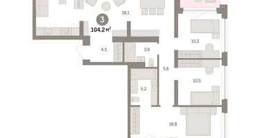 3-к. квартира, 104&nbsp;м²