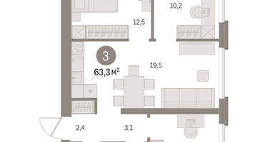 3-к. квартира, 63 м²
