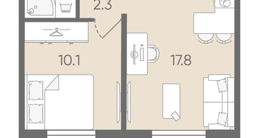 1-к. квартира, 33&nbsp;м²