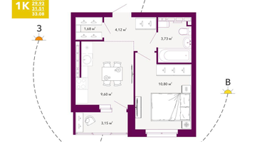 1-к. квартира, 31&nbsp;м²