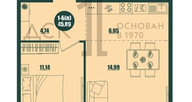 1-к. квартира, 45&nbsp;м²