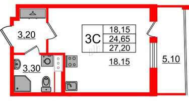 Студия, 24 м²