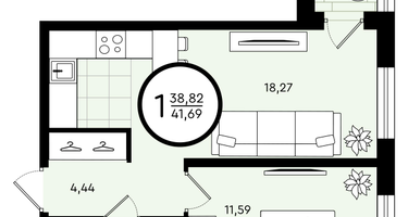 1-к. квартира, 41 м²