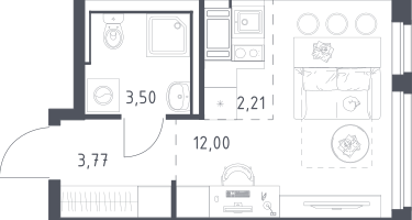Студия, 21&nbsp;м²