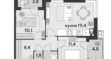 2-к. квартира, 61&nbsp;м²