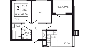 3-к. квартира, 68&nbsp;м²