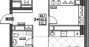 3-к. квартира, 112&nbsp;м²