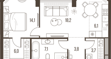 2-к. квартира, 59&nbsp;м²