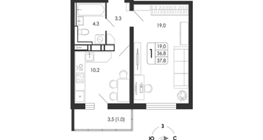 1-к. квартира, 37&nbsp;м²