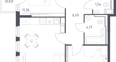 2-к. квартира, 55&nbsp;м²