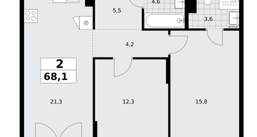 2-к. квартира, 68 м²