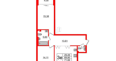 2-к. квартира, 69 м²