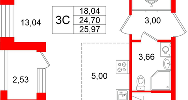 Студия, 24 м²