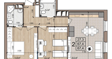 2-к. квартира, 67&nbsp;м²