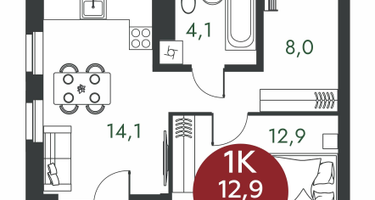 1-к. квартира, 40 м²