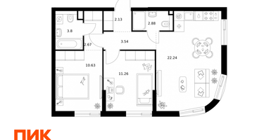 2-к. квартира, 59 м²