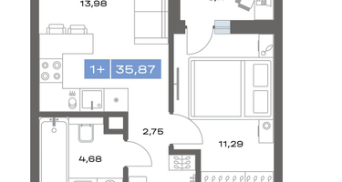 1-к. квартира, 35&nbsp;м²