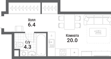 Студия, 30 м²