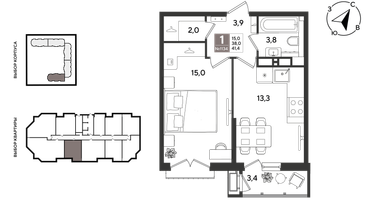 1-к. квартира, 40&nbsp;м²