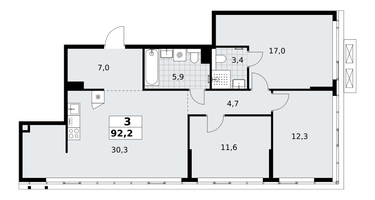 3-к. квартира, 92&nbsp;м²