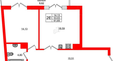 2-к. квартира, 61&nbsp;м²