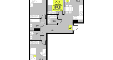 3-к. квартира, 89&nbsp;м²