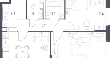 2-к. квартира, 52&nbsp;м²