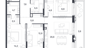 3-к. квартира, 105&nbsp;м²