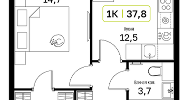 1-к. квартира, 37&nbsp;м²