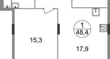 1-к. квартира, 48 м²