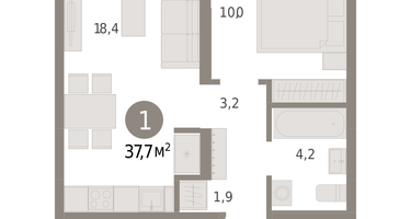 1-к. квартира, 37&nbsp;м²