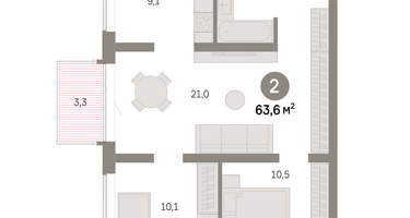 2-к. квартира, 63&nbsp;м²