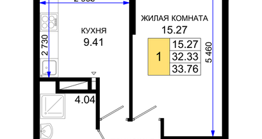 1-к. квартира, 33&nbsp;м²
